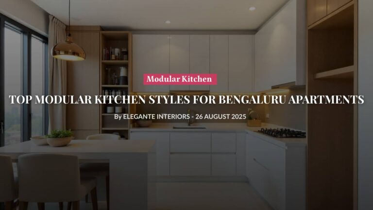 Modern modular kitchen with L-shaped layout showcasing storage solutions in Bengaluru home