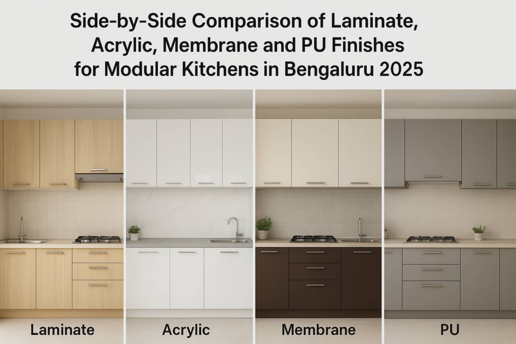 Comparison of laminate, acrylic, membrane and PU finishes for modular kitchens in Bengaluru 2025