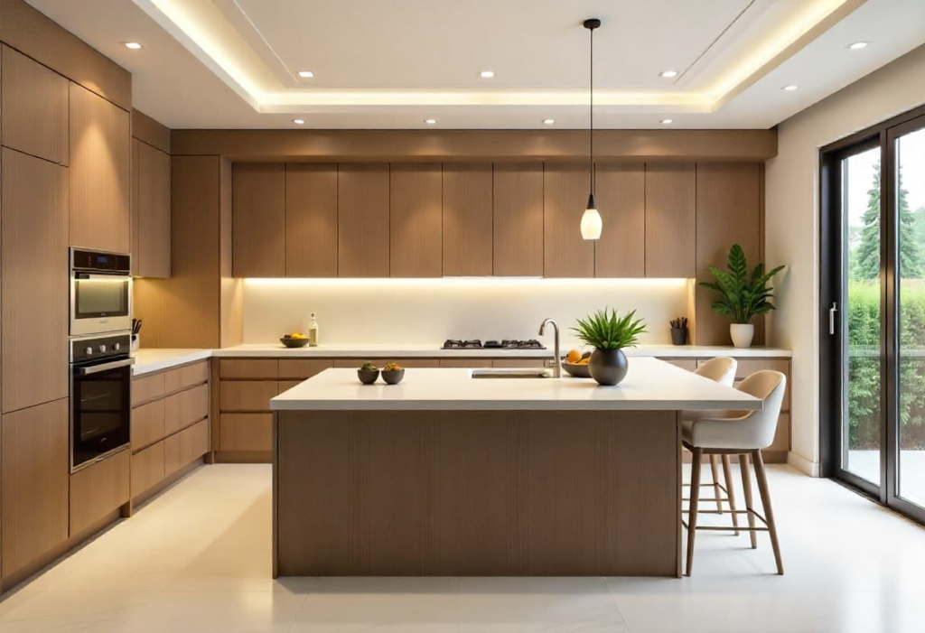 Mid-range U-shaped modular kitchen design perfect for Bengaluru families with premium finishes