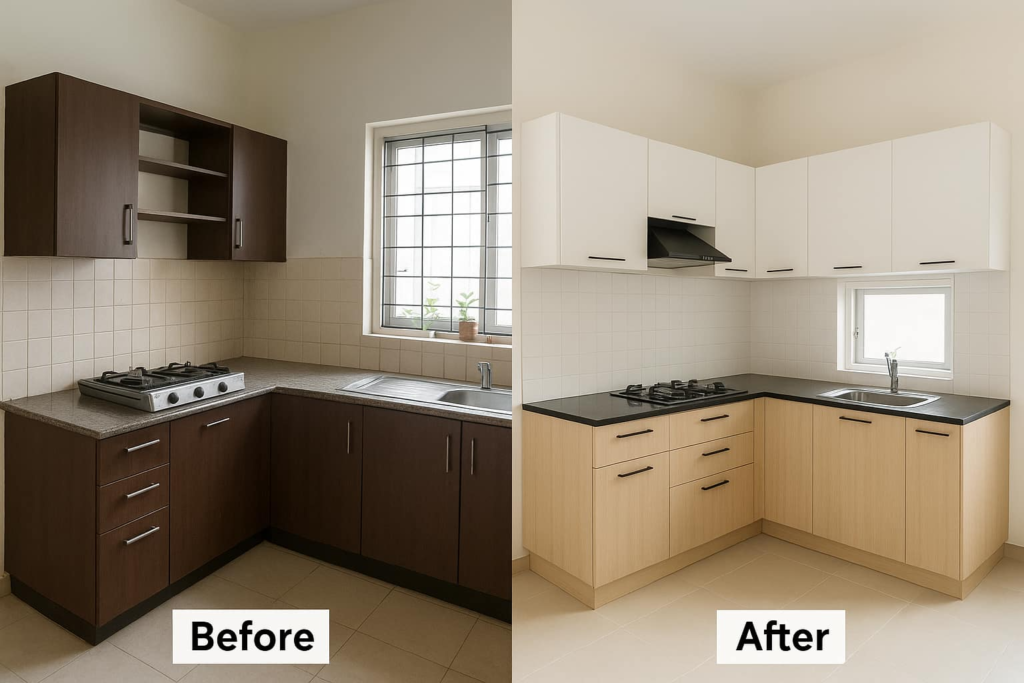 Budget-friendly modular kitchen transformation in Bengaluru showing smart cost optimization techniques"