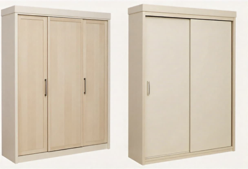 Custom wardrobe designs with sliding door vs hinged door styles for Indian homes