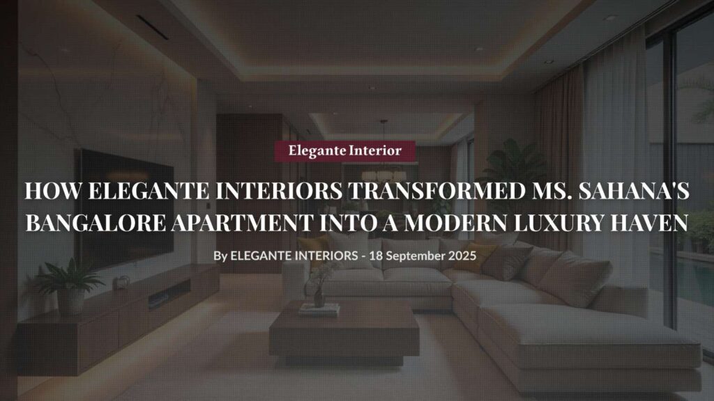 Modern living room interior design by Elegante Interiors Bangalore featuring backlit marble TV unit and contemporary sectional sofa