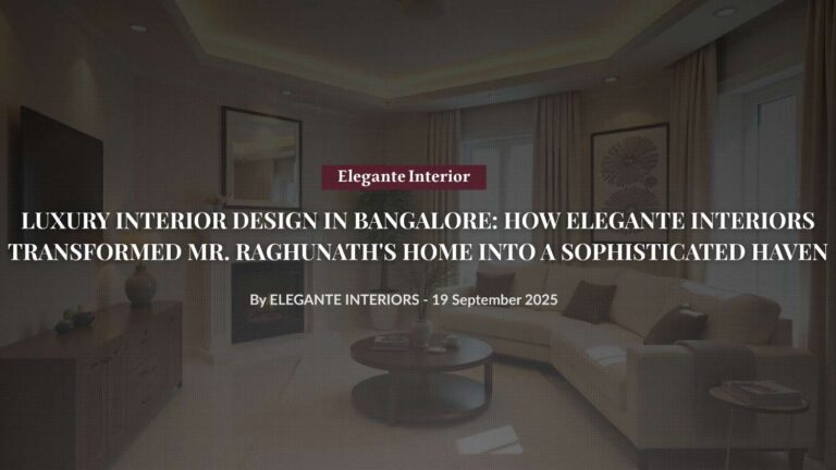 Luxurious living room interior design by Elegante Interiors Bangalore featuring elegant cream furniture, ambient lighting, and sophisticated decor elements