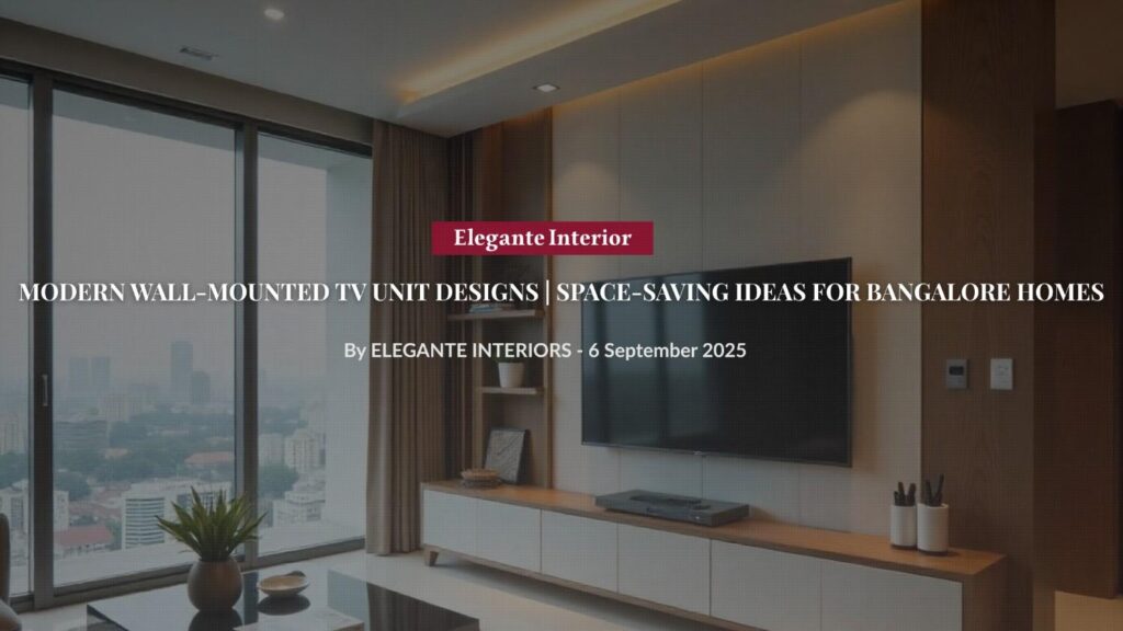 Modern wall-mounted TV unit design in Bangalore apartment by Elegante Interiors
