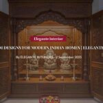 Premium pooja room designs showcasing wooden mandir, modern wall-mounted pooja room, and space-saving pooja room solutions by Elegante Interiors