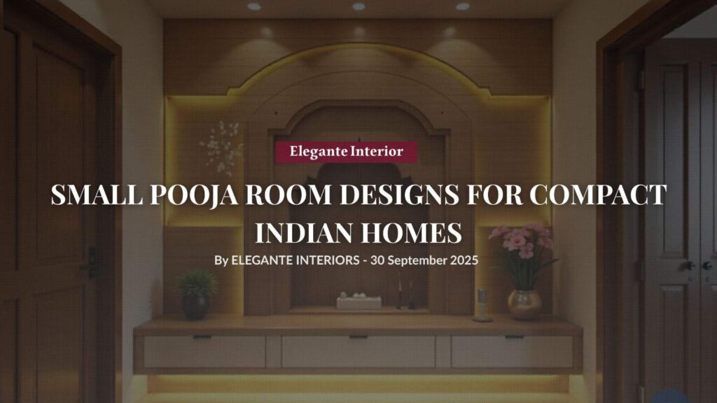 Small pooja room design with wooden mandir and LED lighting in Bangalore apartment