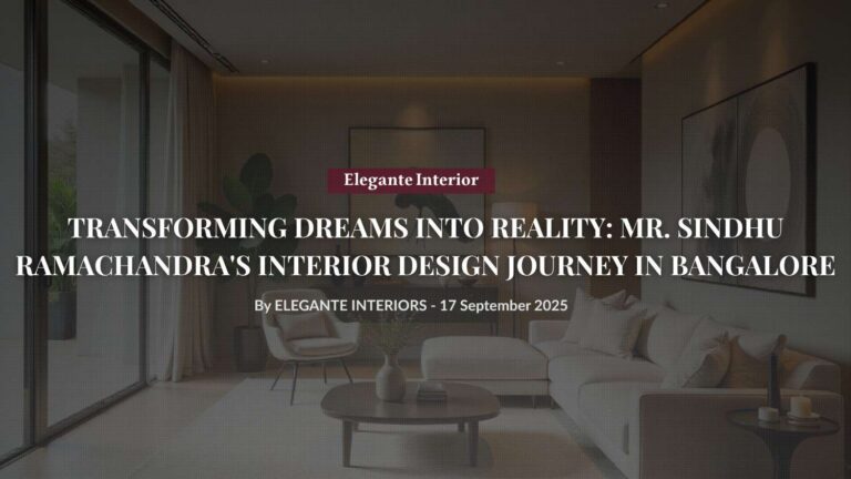 Elegant interior design transformation by Elegante Interiors Bangalore showing modern living room with sophisticated furniture and warm lighting