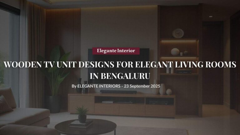 Premium wooden TV unit design in modern Bengaluru living room by Elegante Interiors