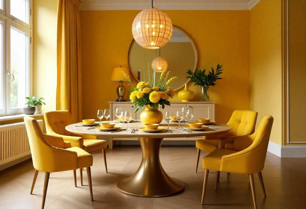 Navratri Day 2 yellow themed luxury dining décor with brass accents