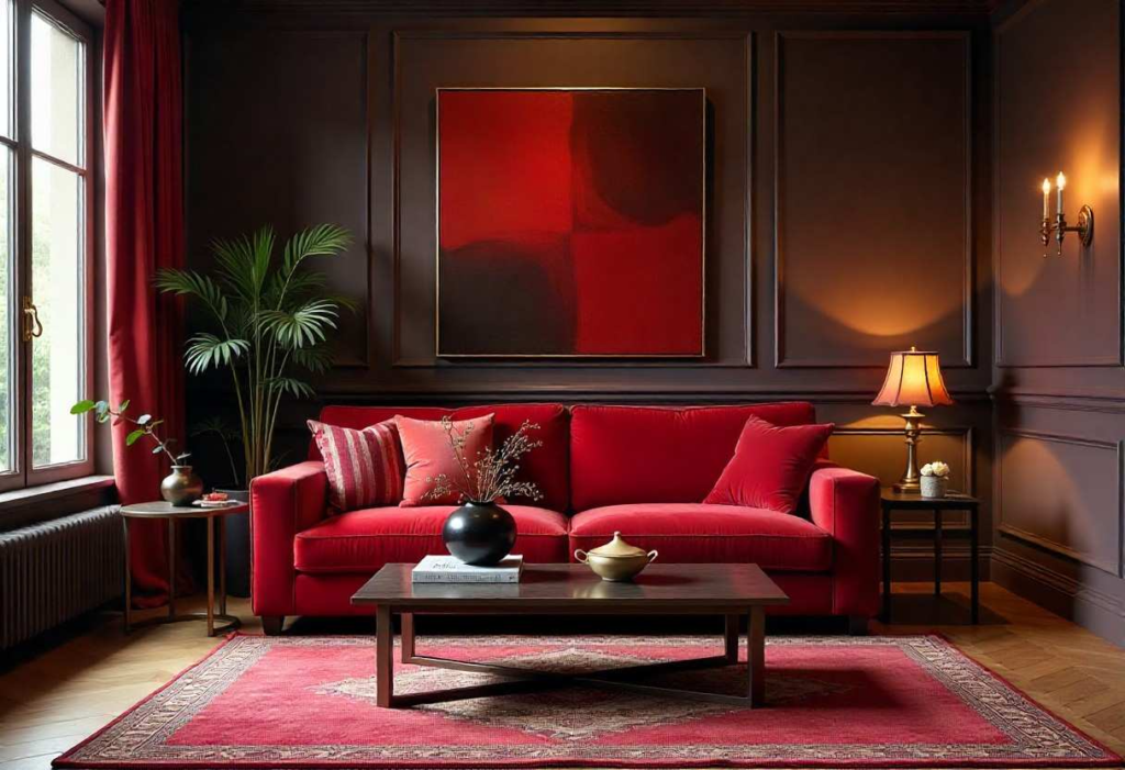 Navratri Day 7 red power themed luxury living room décor