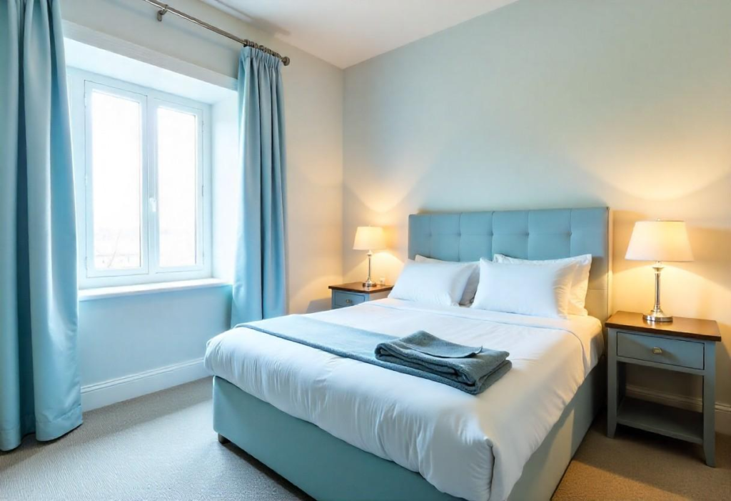 Navratri Day 8 sky blue serene luxury bedroom styling