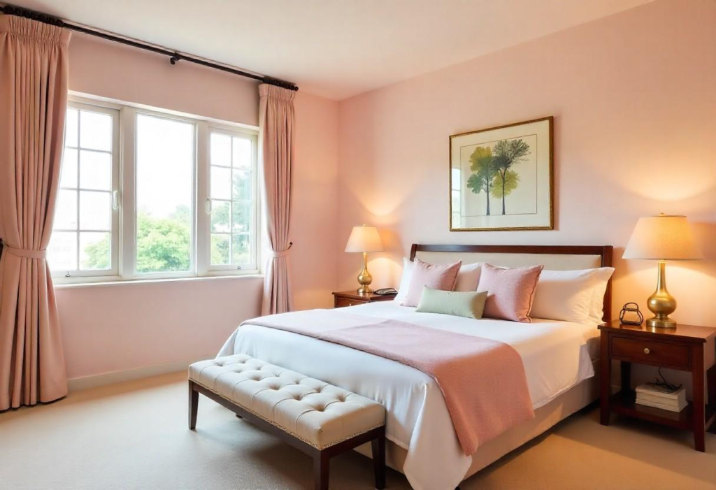 Romantic Bangalore bedroom design featuring blush pink accents representing compassion and love