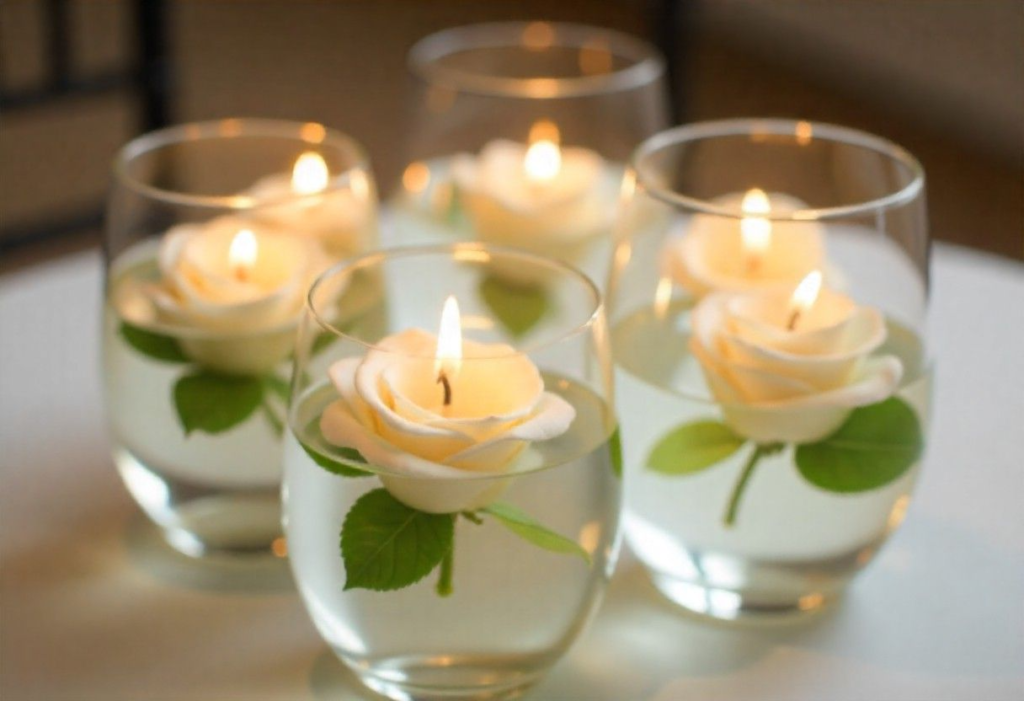 White floating candle DIY décor for peaceful Navratri pooja space