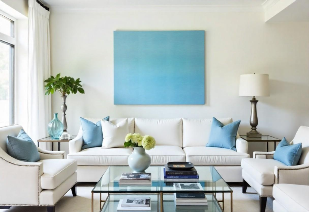 Sky blue DIY wall décor creating serene Navratri atmosphere