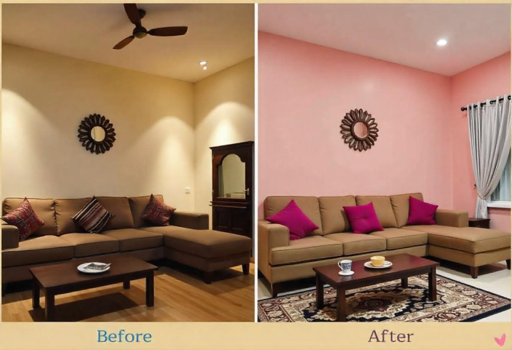 DIY before and after Navratri home décor transformation in Bangalore apartment