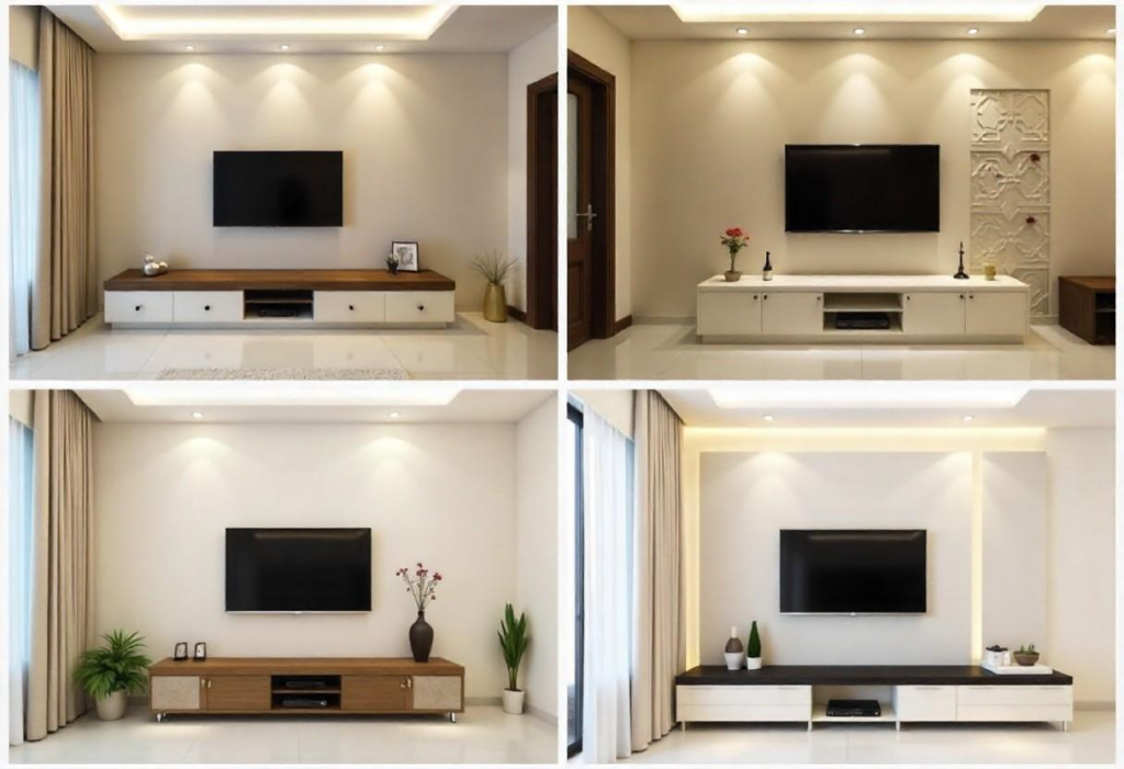 Portfolio showcase of custom TV units designed by Elegante Interiors across Bengaluru