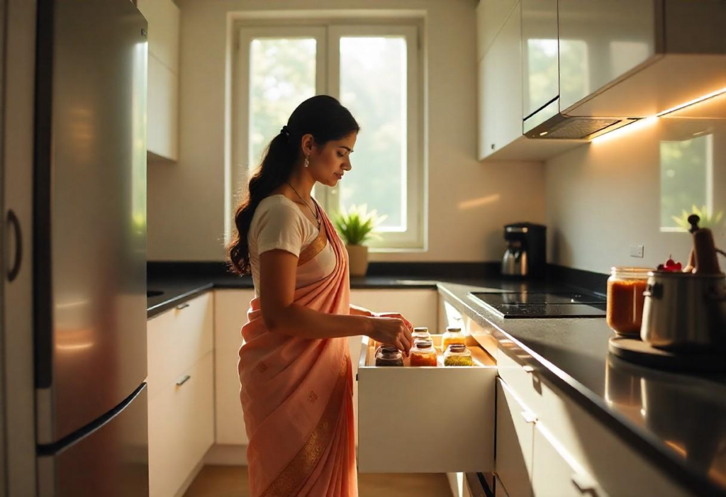 Space-saving modular kitchen interior design in Bangalore with smart storage solutions