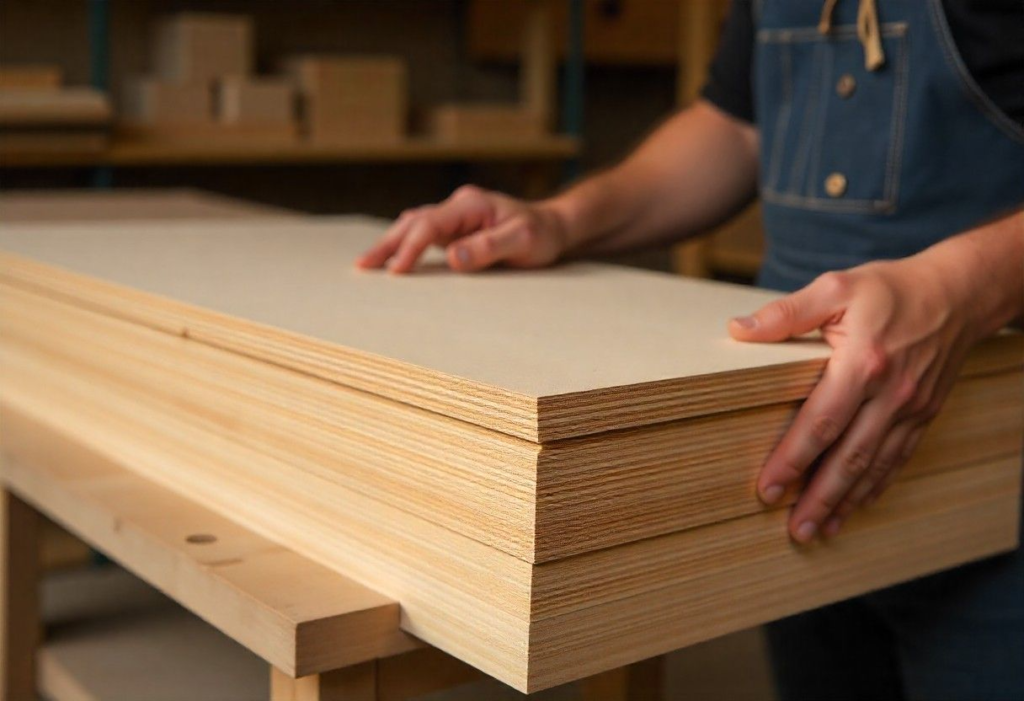 Plywood sheets with cross-grain layers for strong furniture in Indian homes