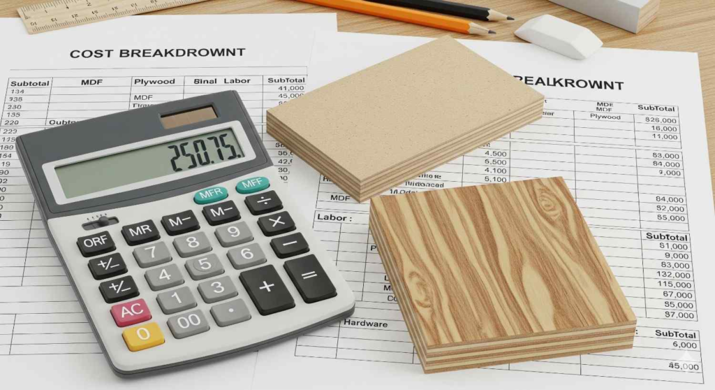 MDF vs Plywood cost comparison calculation for Indian home interiors