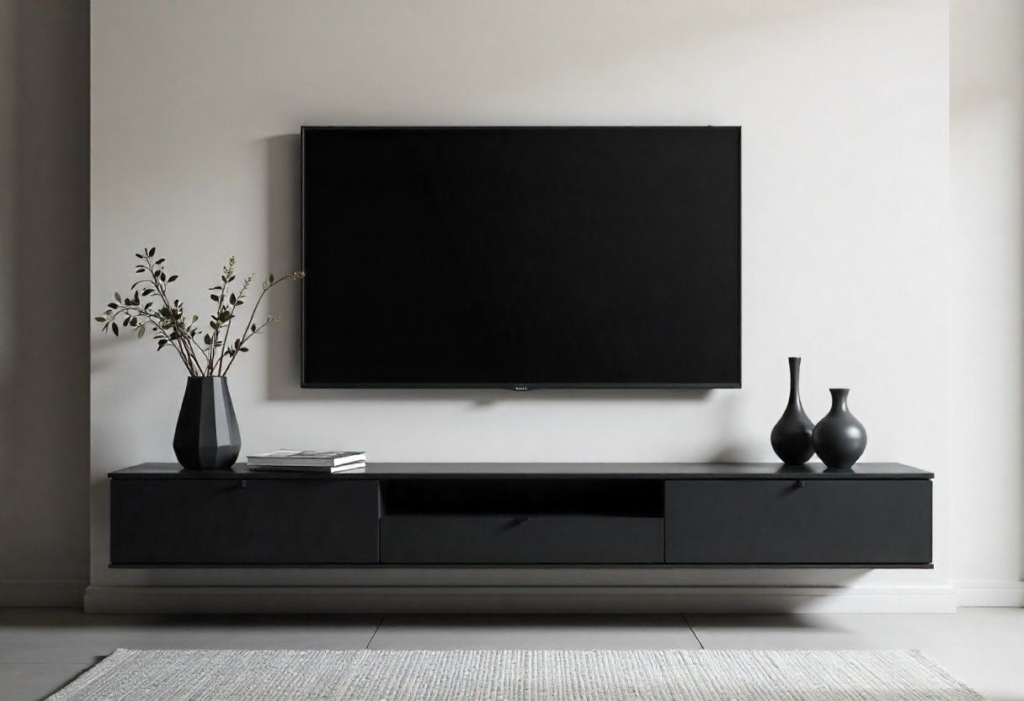 Minimalistic wall-mounted TV unit design - sleek modern style for Bangalore apartments