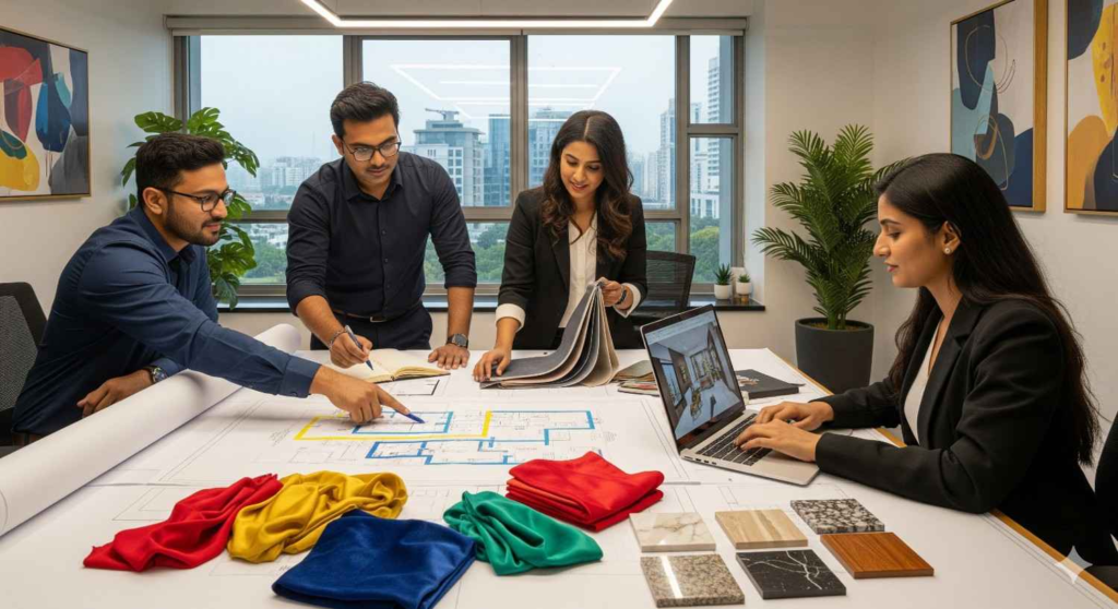 Professional interior designers working on luxury residential design project