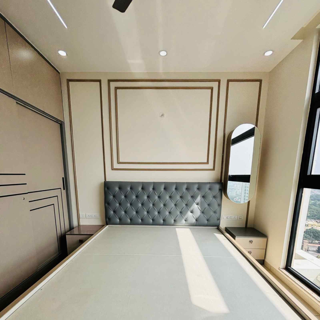 Contemporary bedroom design Bangalore luxury apartment interior Elegante Interiors