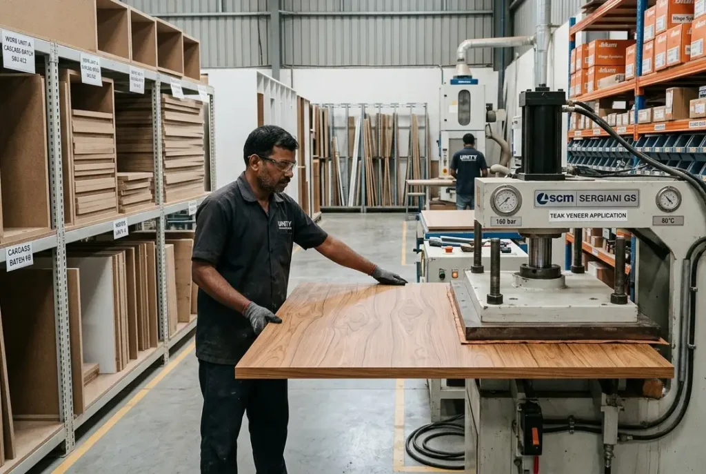 Elegante Interiors in-house furniture manufacturing unit for luxury villa projects in Bangalore