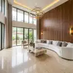 Luxury villa interior design in Bangalore by Elegante Interiors featuring marble flooring and custom furniture