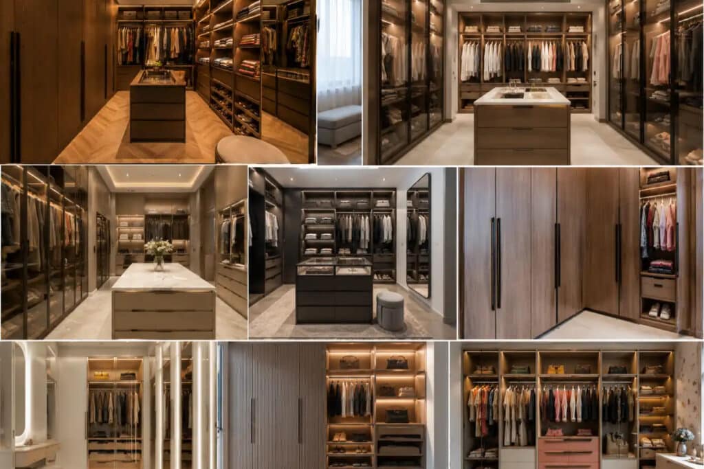 Walk-in wardrobe design for master bedroom in Bangalore apartment by Elegante Interiors